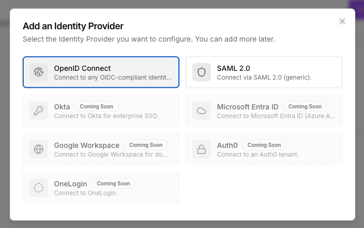 IdP picker with OpenID Connect tile