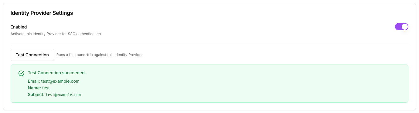 Test Connection button and success result